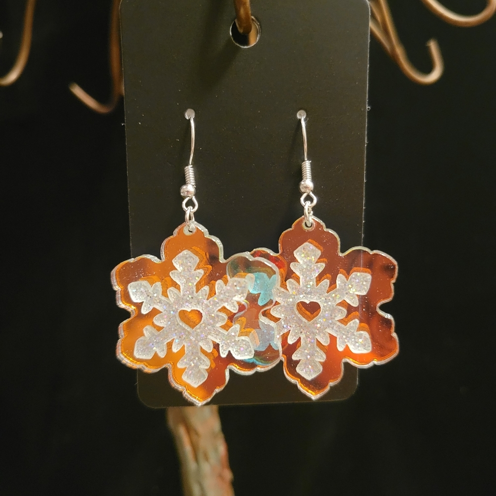 2/$20 X-Mas Resin Reflective Snowflake Earrings